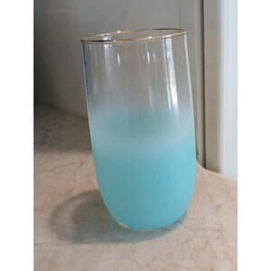 1950 West Virginia Blendo Water Glass Tumbler Frosted Turquoise Gold Party MCM